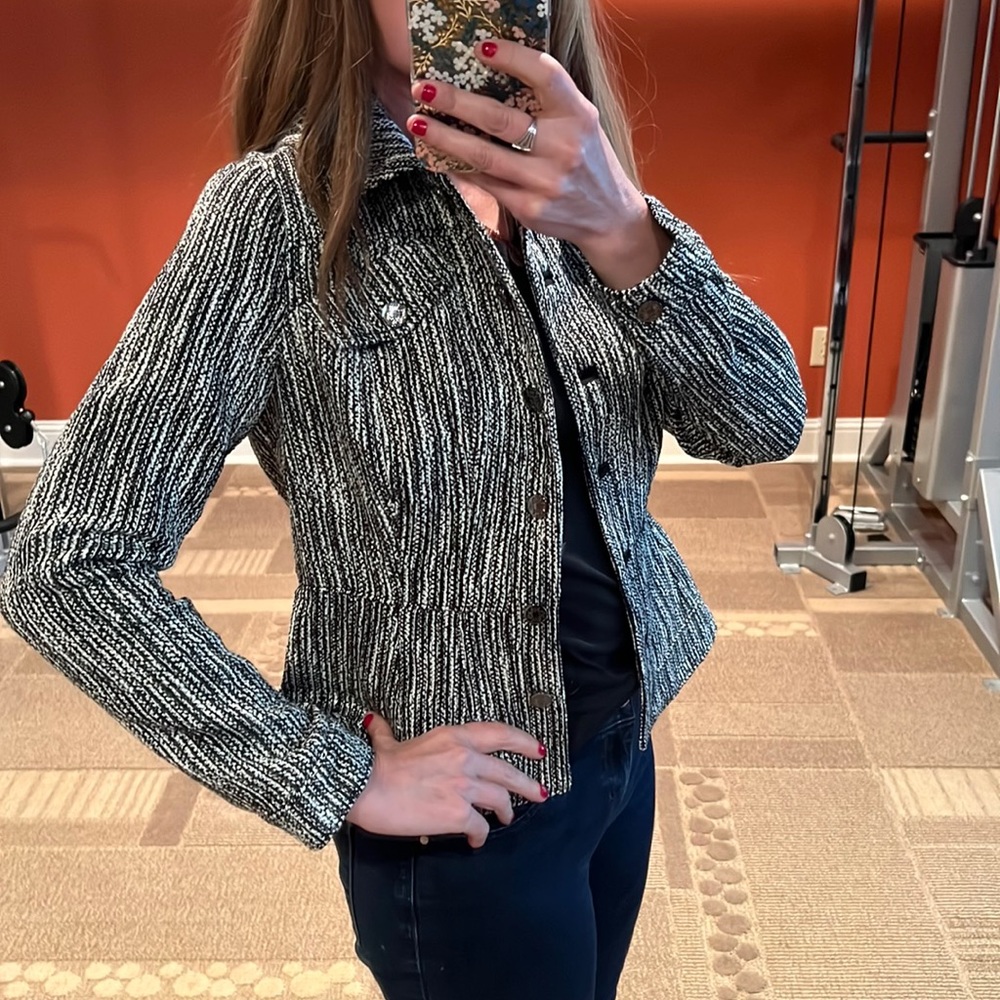 NWT WHBM tweed jacket black white XS